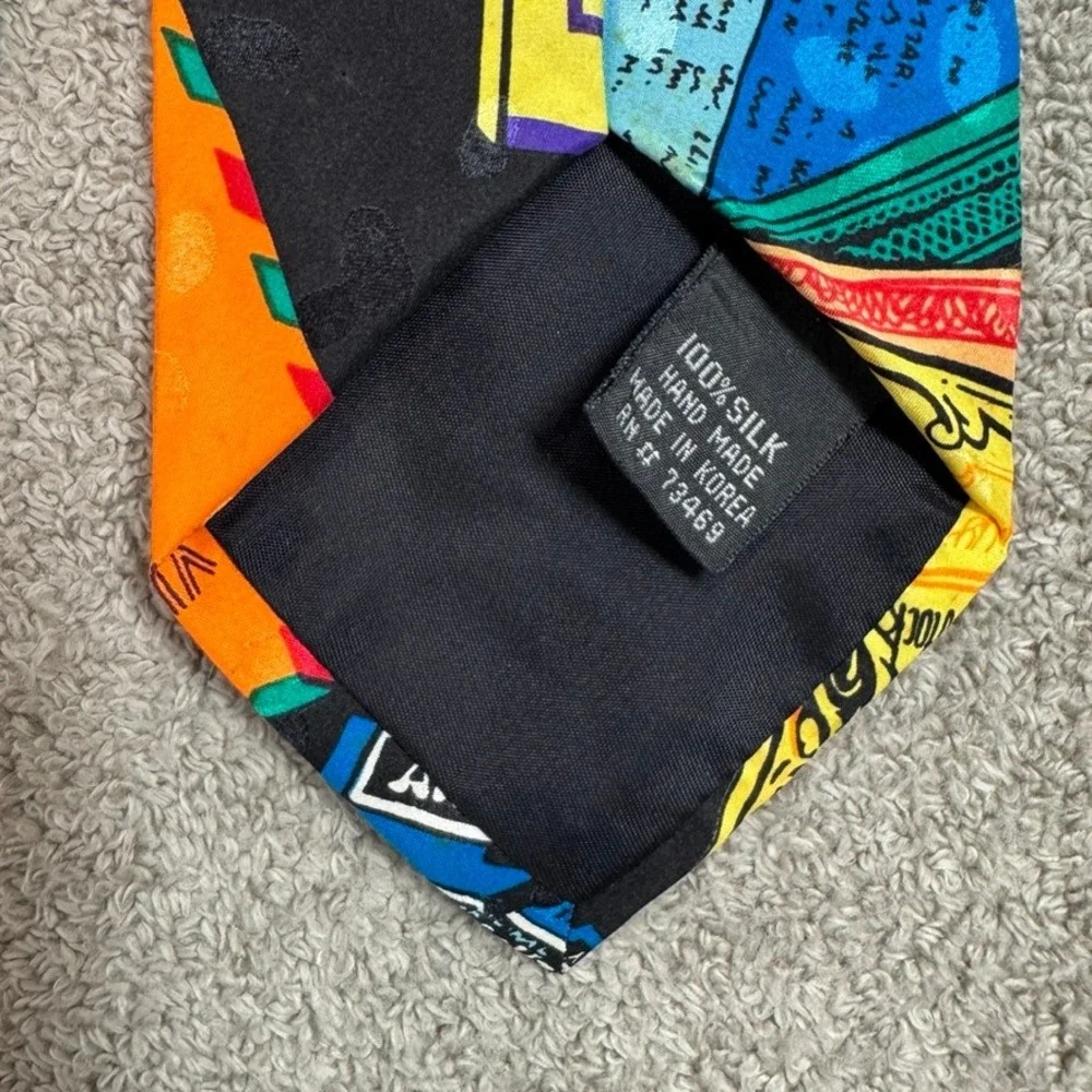 Addiction Vintage Silk Tie Mens Multi Color 90s Retro Cell Phone Calculator 57in
